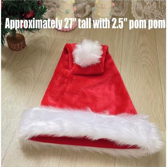 OLLULL Deluxe Adults Santa Hat for Colorful Christmas Red Long Tail Warm s4 - Picture 2 of 8
